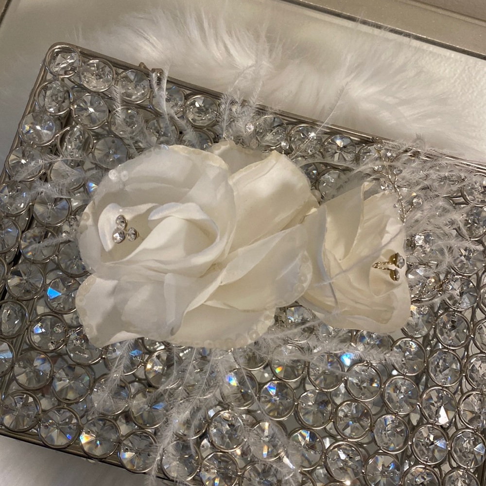 Rose Sequin, Rhinestone, and Feather Hair Comb